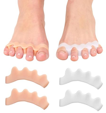 Zehenspreizer Hallux Valgus, 2 Paar Gel Toe Spacer für Hallux Valgus Korrektur, Zehentrenner Silikon für überlappende Zehen, Geeignet für Herren und Damen, Weiß und Hautfarbe