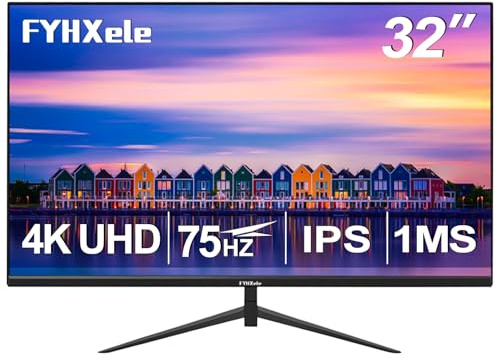 Monitor de computadora UHD 4K de 32 pulgadas, 75 Hz 1MS, monitor IPS para diseño, juegos casuales, trabajo, monitor de bisel ultradelgado compatible con sincronización adaptativa, 100% sRGB, HDR10, 2X