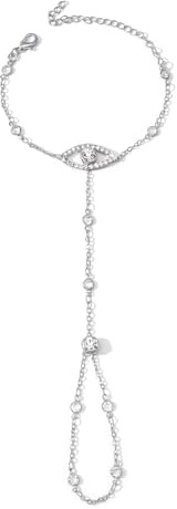 AllerPierce Evil Eye Handkette Damen Finger Ring mit Kette Teufelsauge Armkette Strass Handkettchen Mode Schmuck