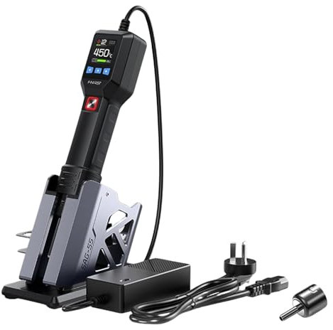 DEWIN Heißluftpistole mit Digitalanzeige, 550W Tragbare Mini Heißluftfön Heissluftgebläse Temperatur Einstellbar 100°C - 450°C 20 Windgeschwindigkeiten Einstell