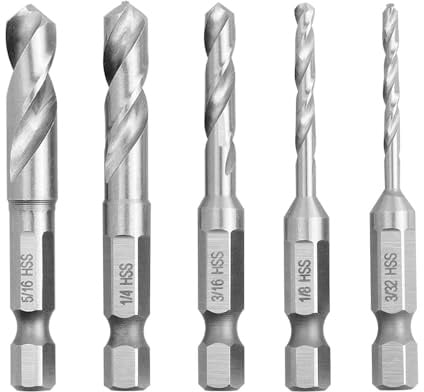 Treki 5 Stück Kurz Holzbohrer mit Sechskantschaft Kurz Bohrer Bit Satz, Stubby Spiralbohrer Schnellwechsel Kurzbohrer Set Klein Holzspiralbohrer für Hartholz, Weichholz, Sperrholz