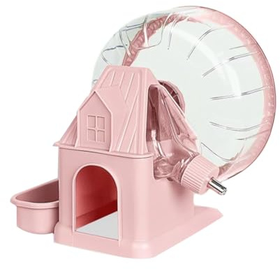 Koolenry 4 in 1 Quiet Hamster Exercise Wheel, Multi Functional Hamster House with Running Wheel, Water Bottle, Food Bowl Pink