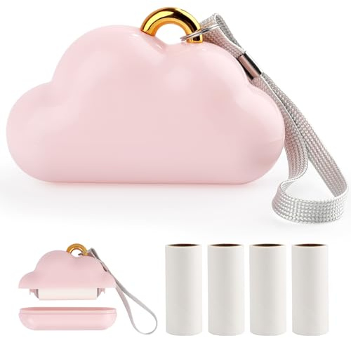 Pink Wolkenform Mini Tragbare Fusselrolle für Tierhaare 5 Ersatzrollen mit 150 Blättern Kleberoller für Kleidung Möbel Sofa Auto Reisen Bett Katzen und Hundehaare,Handliche Fusselentferner