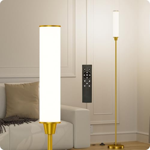 pekipe stehlampe mit fernbedienung dimmbar,Led Stehlampe,eck stehlampe wohnzimmer,Dimmbar Stehleuchte Farbtemperatur 3000k-6000k,Leuchtkraft 10%-100%(Messing Gold)