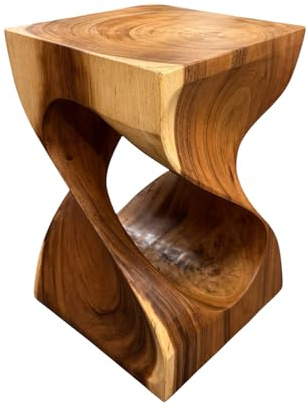 FaHome Holzhocker - Beistelltisch Blumenhocker Ablagetisch - Unikat Handgefertigt - Gedreht aus massivem Samanholz - 45x30x30 cm