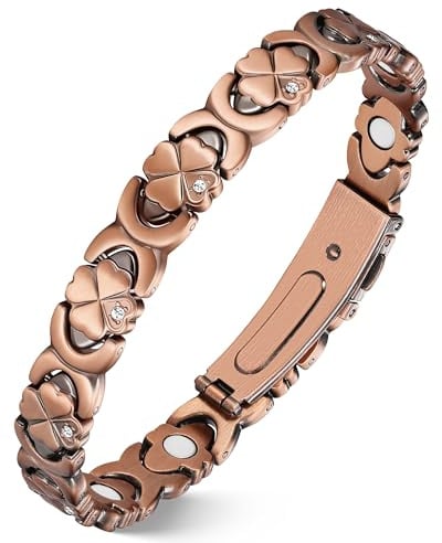 Jeracol Kupfer-Armbänder für Frauen, magnetisches Armband mit 4 Magneten pro Glied und kreisförmigen Kristallen, 99 % reines Kupfer, Schmuckgeschenk, 22 centimeters, Kupfer