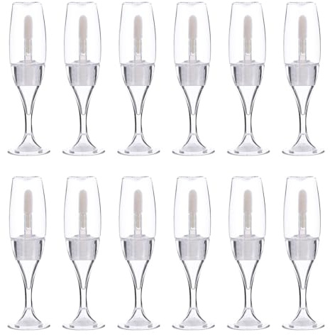 MALUGOGO Lot de 12 tubes de gloss à lèvres rechargeables en forme de verre à vin de 12 ml, conteneurs vides en plastique avec petite taille pour voyage et maquillage