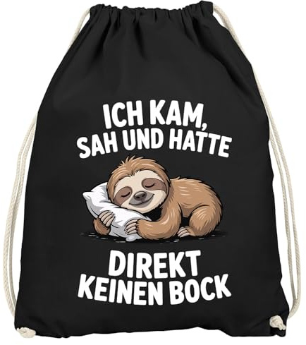 MoonWorks® Turnbeutel Faultier Spruch Ich kam sah und hatte direkt kein Bock lustig Gymbag Schwarz unisize