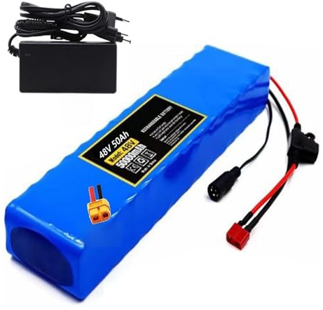 48V 50Ah Ebike Battery, Lithium Battery Pack for 1000W 750W 500W Electric Bicycle Scooter Motor Built-In BMS, Lectric Bike Battery Pack with 54.6V 2A Charger XT60+DC