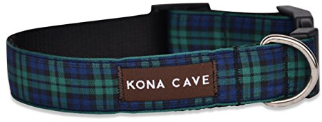 KONA CAVE Premium Hundehalsband im Schottenmuster – Mittel 34-55 cm – Blau-grün kariert