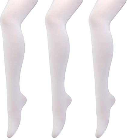 MANZI 3 Paar Frauen Mädchen Basic Cabrio Ballett Tanz Strumpfhosen mit variablem Fuß,Kinder,Erwachsene 40 den, Weiß, Medium(Age 7-10)