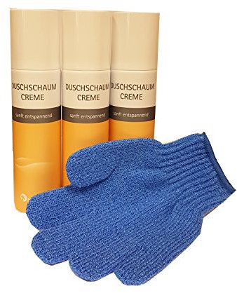 Duschschaum “Cremegefühl“ Sparpaket (3 x 150 ml) von Spitzner mit einem Gratis Massagehandschuh