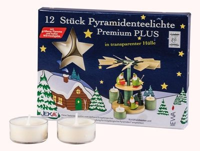 Rudolphs Schatzkiste Premium Pyramidenteelichte weiß, 12er Pack, mit transparenter Hulle Höhe: 1,5 cm, Ø 3,8 cm NEU Kerze Wachskerze