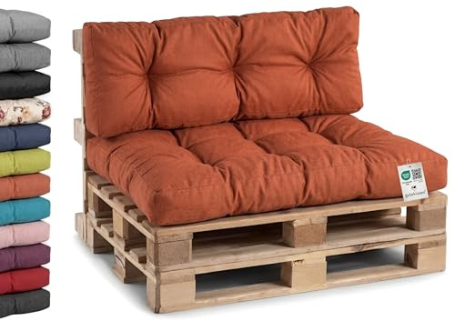 Gutekissen® Palettenkissen, Gartensofakissen, Gesteppte Kissen gefüllt mit granuliertem Poulirette-Schaum, viele Farben und Größen PPI (Sitzkissen 120x80, gesteppt Orange)