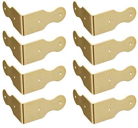 Tiazza 8Pcs Pure Brass Box Corner Protector Corner Braces Hardware Desk Edge Right Angle Guards Wood Jewelry Box Photo Frame Accessories (Gold)