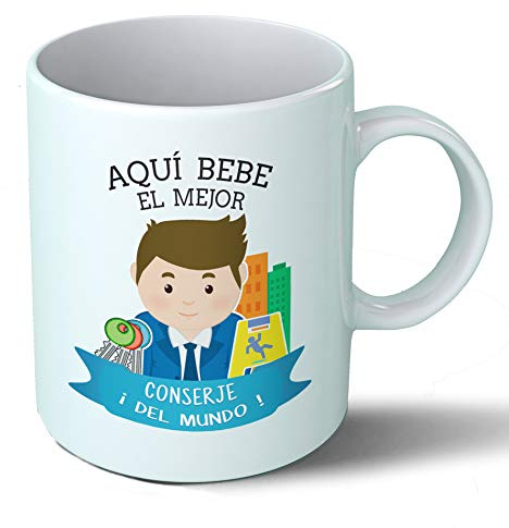 Planetacase - Taza Conserje - Regalo Original - Cerámica 330 mL - Taza Desayuno Apta para Microondas y Lavavajillas - Resistente a Lavados
