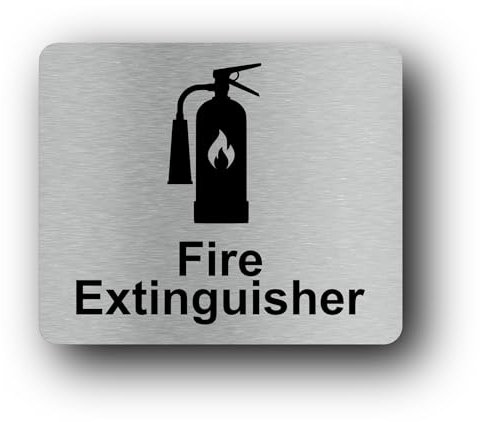 Panneau Autocollant extincteur Noir métallisé gravé avec Symbole Universel et Texte (Taille 12 cm x 10 cm)