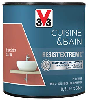 V33 Peinture multi-supports monocouche Cuisine & Bain Resist'Extrême® Satin, Espelette, 0,5L