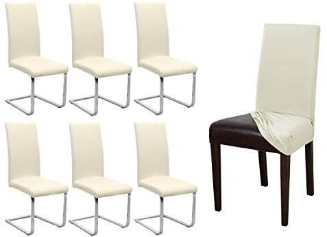 BEAUTEX 6er Set Jersey Stuhlhusse, elastische Stretch Husse Baumwolle Bi-Elastic, Farbe wählbar (Creme)