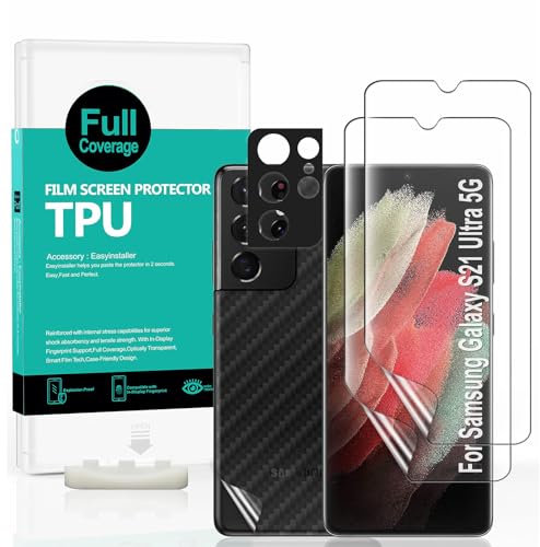 Ibywind 2 Pcs Screen Protector For Samsung Galaxy S21 Ultra(5G),Flexible TPU Film,With 1Pc Camera Lens Protector,1Pc Back Film,Bubble Free,Easy To Install