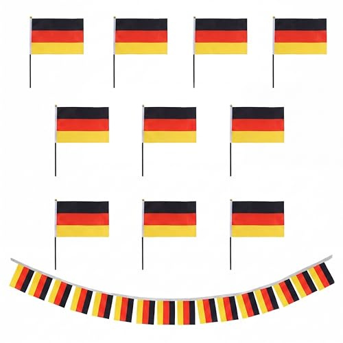 Sonia Originelli Deutschland Fan-Set 16 mit 10 Tischfahnen und Girlande - Fanartikel in der deutschen Nationalflagge für WM, EM und Events