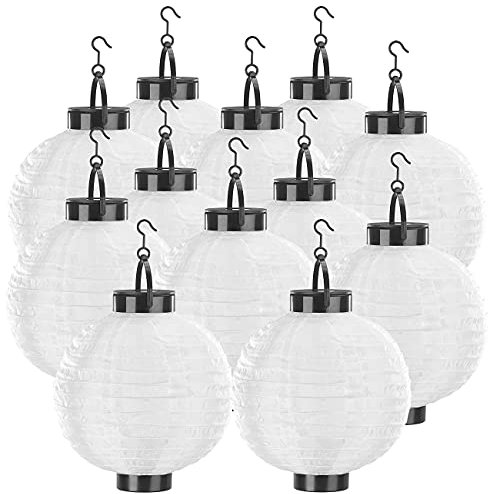 Lunartec Kleiner Solar-Lampion: 12er-Set Solar-LED-Lampion, Dämmerungs-Sensor, IP44, warmweiß, 20 cm Ø (warmweißer Solarlampion, Outdoor wetterfest, Stimmungslicht)