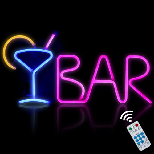 iKefe Neon LED Signs Bar Letter Light Up Beer with Remote/Blue Cocktail Glass Pink LED, USB & Battery Operated Bar Light for Home Bar, Business, Bistro, Valentines Day Wall Art Decoration