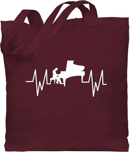 Baumwolltasche - Musik Instrument Zubehör - Herzschlag - Flügel - weiß - Unisize - Bordeauxrot - lange henkel jute tasche klein shopping bag einkaufstaschen beutel mit langen henkeln taschen tote