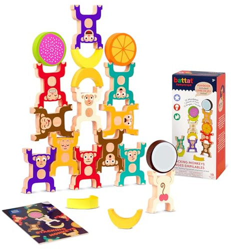 Battat Education - Stacking Monkeys - Stapelspielzeug für Kinder - Hölzerne Affen - Entwicklungsförderndes Spielzeug - Feinmotorische Fertigkeiten - 3 Jahre +