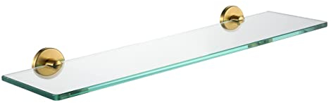 JQK Bathroom Glass Shelf Gold, Tempered Glass Shower Storage 20 by 5 inches, 304 Stainless Steel Brushed Gold Wall Mount, TGS101L20-BG