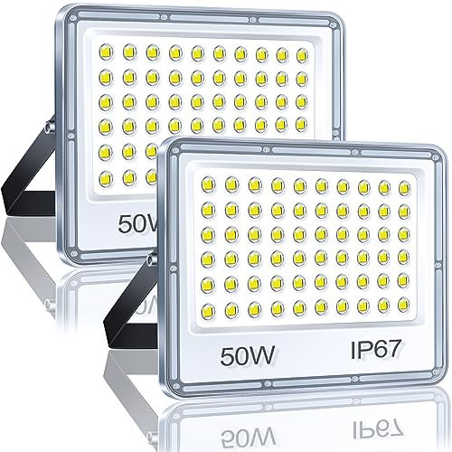 YIQIBRO LED Strahler Außen 50W 2 Stück, Fluter Superhell 5000LM 6500K Kaltweiß LED Scheiwerfer, IP67 Wasserfest Aussenstrahler, Außenstrahler für Hinterhof, Terrassen, Garage, Flur, Garten
