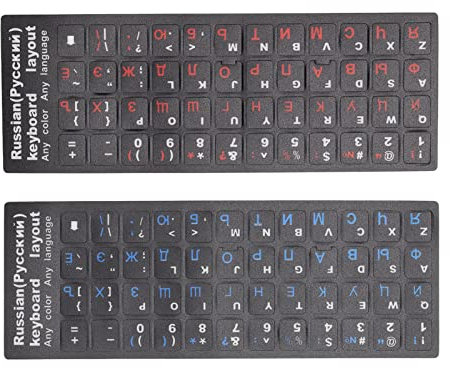 Lazmin112 2Pcs Russian Keyboard Stickers, Unique Coating Waterproof Dustproof Alphabet Keyboard Replacement for PC Computer Laptop Notebook (1 Blue 1 Red)
