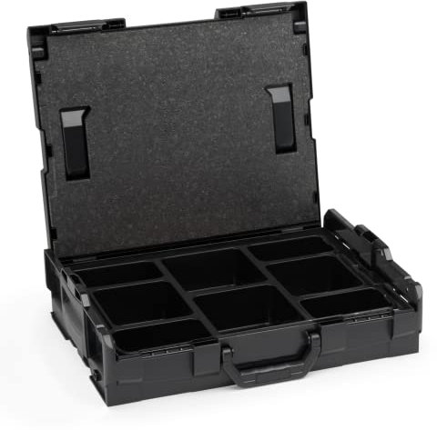 L-BOXX Sortimo L-Boxx 102 Werkzeugkoffer-Set • Blackline Schwarz mit Verschlüsse Anthrazit • bestückt mit L BOXX 102 Einlage Ordnungssystem Kleinteile-Einsatz 8-fach und Deckelpolster