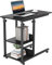 Dripex C Shaped Side Table, Height Adjustable Sofa Couch Bed End Table with Wheels, Rolling Bedside Computer Laptop Desk with 2 Tiers Storage Shelves for Living Room, Bedroom(Black)