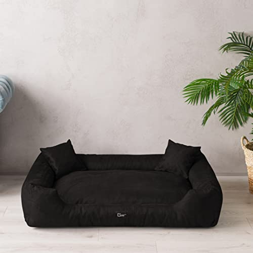 exclusive BED Hundebett Puffi Grosse Mittelgroße Kleine Hunde - Hundekissen Hundematte aus Alcantara-Stoff - Waschbar Kuschelig Langlebig Abriebfest Reißfest (XXL+| 130x100cm, Schwarz)