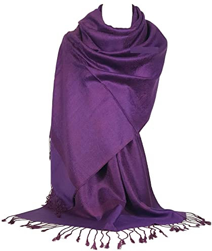 GFM® Sciarpa morbida in stile pashmina con disegni floreali cachemire in rilievo (P093), P093-hljmnall-viola, L
