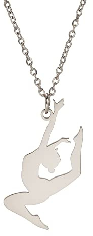 UNIFT Gymnastik Charm Halskette für Frauen Edelstahl Elegant Flipping Gymnast Anhänger Halskette Ballerina Gymnastik Inspirational Schmuck (Silber)