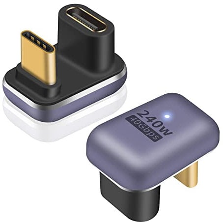 Poyiccot 180 Degree USB C Adapter 240W, 2-Pack U Shape USB C 180 Degree Angled USB 4.0 Type C Extender Connector Support 40Gbps Data & 8K Video for Thunderbolt 4/3, Laptop, MacBook