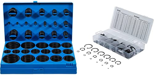 BGS 8045 | O-Ring-Sortiment | 419-tlg. | Ø 3-50 mm | säure-, benzin-, hitze und ölbeständig | aus NBR gefertigt | im Koffer & 8049 | Innen-Seegerring-Sortiment (Sprengringe) | Ø 3-32 mm | 300-tlg.