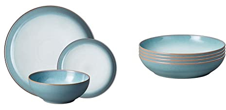 Denby Azure Haze 12 Piece Tableware Set & 123049944 Azure Haze 4 Piece Pasta Bowl Set