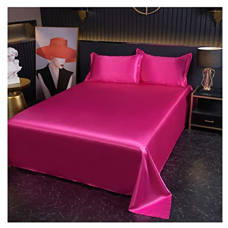 DMKD Bettlaken ohne Gummizug in 100% Polyester-Mikrofaser Betttuch Haustuch ohne Gummi Glatt und Weich Laken viele Farben und Größen (Color : Rose, Size : 230x250cm+48x74cm x2)