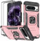 KANSi Funda para Google Pixel 8, Cristal Vidrio Templado [2 Piezas] Capa Anillo iman Soporte Hard PC y Silicona TPU Antigolpes Armor Carcasa - Oro Rosa