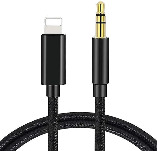 AZOX® Aux 3.5mm to Lightning Audio Cable For iPhone 14, 14 Pro, 14 Pro Max, iPhone 13, 12, 11, X, XMAX, to 3.5mm Jack Compatible with iPhones, iPad, Car Stereo [ Black ]