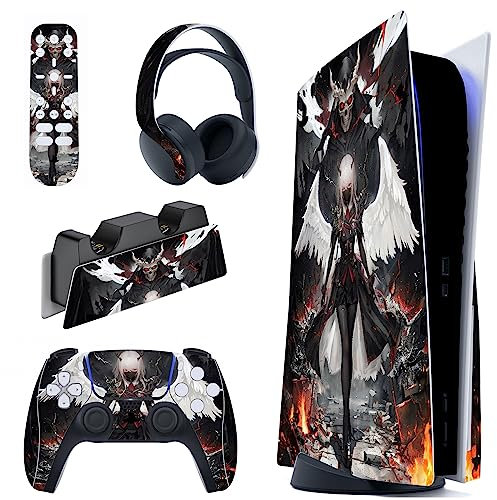 PlayVital Autocollant Skin pour ps5 Manette,Sticker pour ps5 Console Disc Edition & Station de Charge & Casque & Télécommande-Ange des Ténèbres