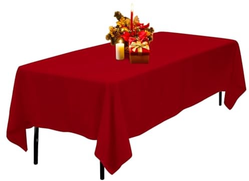 Kapwall Red Table Cloth - 60X84Inch (152X213cm) Polyester Rectangle tablecloth, For 4 Foot Table In Washable Stain and Wrinkle Resistant, christmas tablecloth for Dining, Buffet Parties and Picnic.