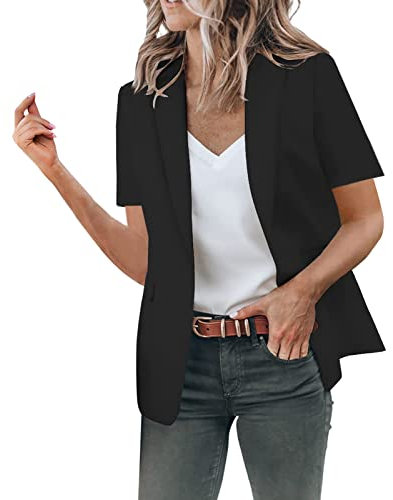 Blazer da donna estivo casual a maniche corte tinta unita cardigan aperto davanti con bottoni leggeri slim fit giacca da lavoro giacca di transizione giacca slim fit daliy lavoro ufficio cappotti da