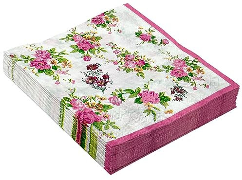 20PCS Floral Paper Napkins - Disposable for Bridal Shower, Birthday, Wedding, Spring Tea Party, Xmas, Party, Dinner, Table (13inX13in)