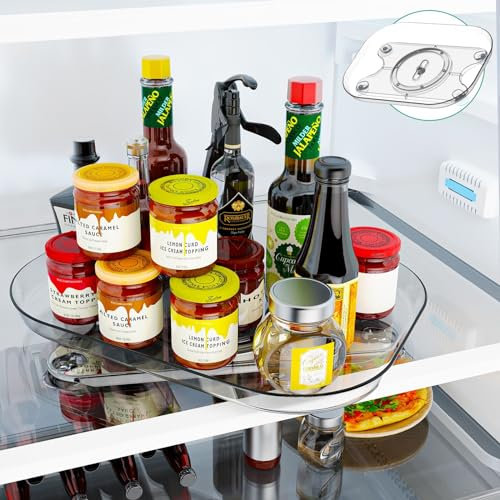 GOKEDA Lazy Susan Turntable Organizer for Refrigerator, 360° Rotatable Cupboard Organiser Storage Rack, Fridge Lazy Susan Organiser for Kitchen Cabinet, Dining Table, Pantry Storage, Countertop