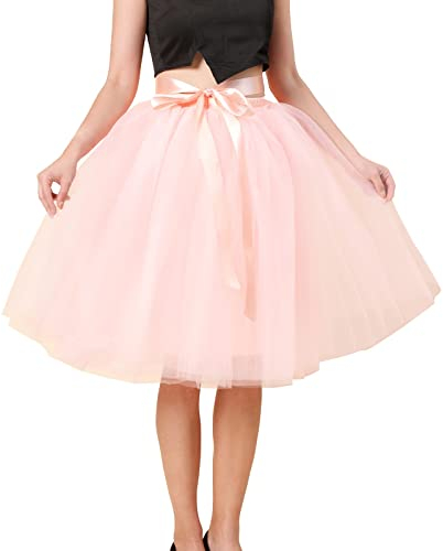 2024 Neu- Y9K Karneval Neue Frauen Tüll Röcke Knielänge Lange Erwachsene Tutu Geschichtet Kurz Prom Party Midi Rock Midi Rock Plissee, rose, Einheitsgröße