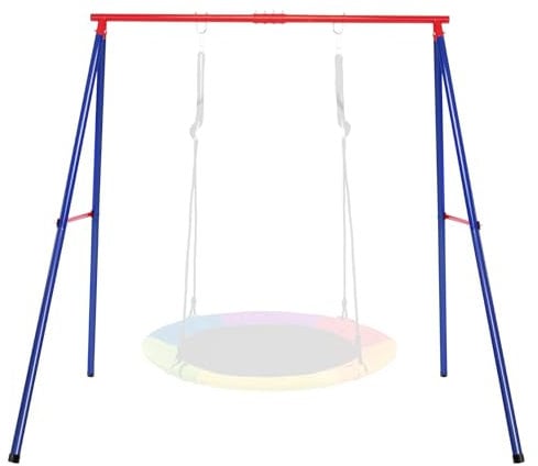 COSTWAY Metal Swing Frame, A-Frame Swings Stand with Ground Stakes, Carabiners & Foot Caps, for Garden Park Playground, Frame Only (Blue + Red)
